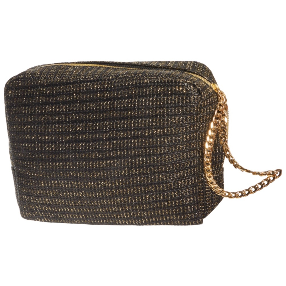 Tarte Chic And Sleek Cosmetic Makeup Bag Gold Chain Metallic Black Thread NEW